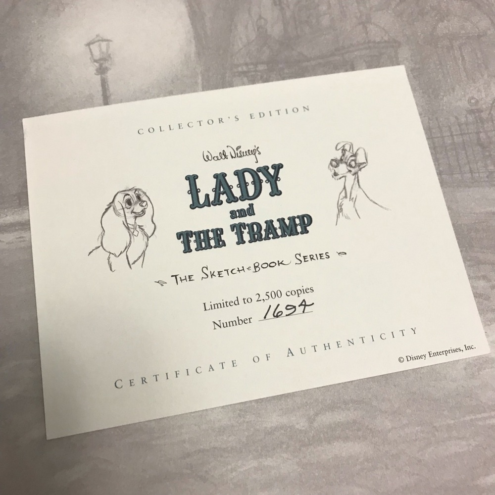 Disney Sketch book series Lady and the Tramp 1694 of 2500 with certificate